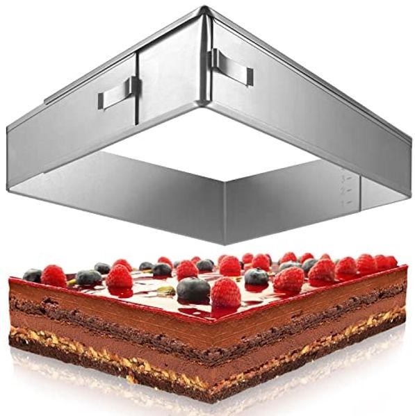 4smile Backrahmen rechteckig verstellbar – Edelstahl Backform rechteckig - Formstabile Kuchenform eckig zum Backen und für die Torten-Zubereitung