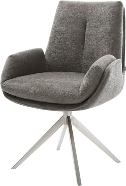 Drehstuhl Clea-Flex Bouclé Soft Schlamm Kreuzgestell breit Edelstahl 360° drehbar Wippfunktion