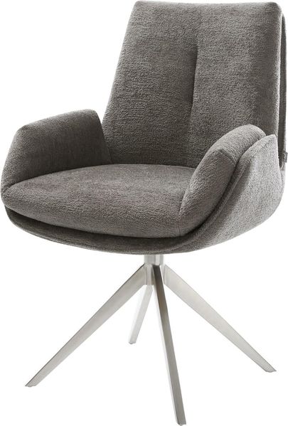 Drehstuhl Clea-Flex Bouclé Soft Schlamm Kreuzgestell breit Edelstahl 360° drehbar Wippfunktion