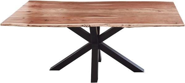 SAM Esszimmertisch 200x100 cm Toledo, echte Baumkante, Akazienholz naturfarben, massiver Baumkantentisch mit Spider-Gestell Mattschwarz, FSC® 100% Zertifiziert