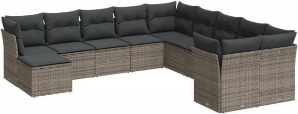 vidaXL 11-tlg. Garten-Sofagarnitur mit Kissen Grau Poly Rattan 3218610