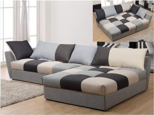 Vente-unique - Ecksofa mit Schlaffunktion - Stoff - Grau - Ecke Rechts - ROMANE