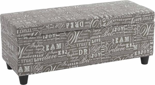 Aufbewahrungs-Truhe Kriens, Sitzbank Bank, Stoff/Textil, 45x114x45cm ~ Schriftzug, grau