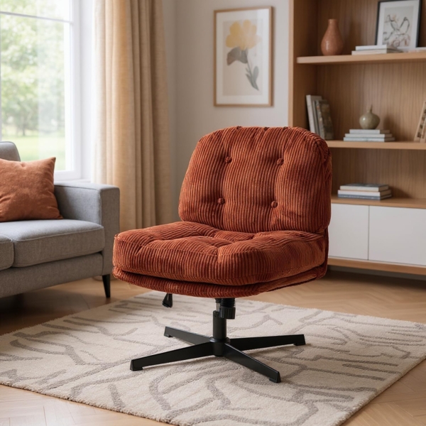 MEUBLE Cosy Sessel 360° Drehbar Lehnstühle Lounge mit höhenverstellbar Wippfunktion Relaxsessel Polsterstuhl für Schlafzimmer Wohnzimmer, Cordstoff, Rouge