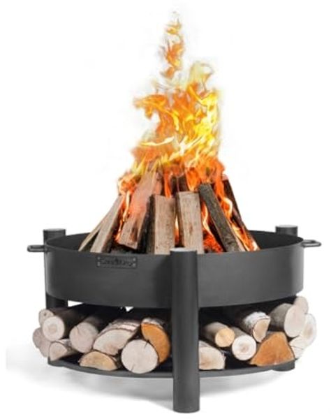 CookKing 'Montana Ø 80cm' Feuerschale, Inkl. Holzlager, Stahl Schwarz, Ø 88x45 cm