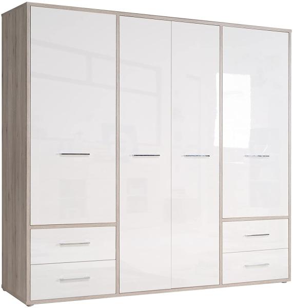 Kleiderschrank Jana 2 weiß Hochglanz Sandeiche 209x202x60 cm