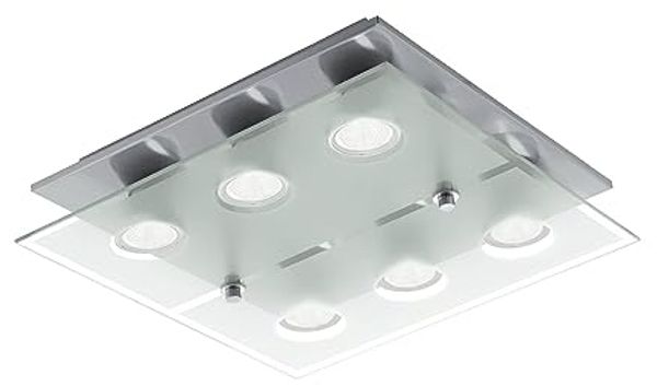 Eglo 75342 Deckenleuchte CABO-SD Stahl nickel-matt, chrom GU10-LED 6X5W L:34cm B:34cm H:9cm 3-Stufen dimmbar