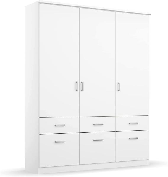 Rauch Möbel Bremen Schrank Drehtürenschrank Kleiderschrank in Weiß mit 6 Schubladen 3-türig, inklusive Zubehörpaket Basic 2 Kleiderstangen, 2 Einlegeböden BxHxT 136 x 199 x 58 cm