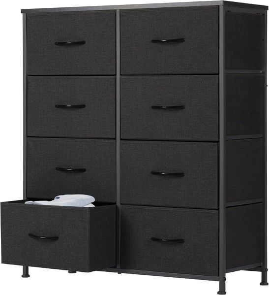 Sweetcrispy Kommode mit Stoff-Schubladen, Sideboard mit 8 Stoff-Schubladen, Schubladenschrank, Organisationsmöbel für Küche, Büro, Flur, TV-Schrank mit Schubladen