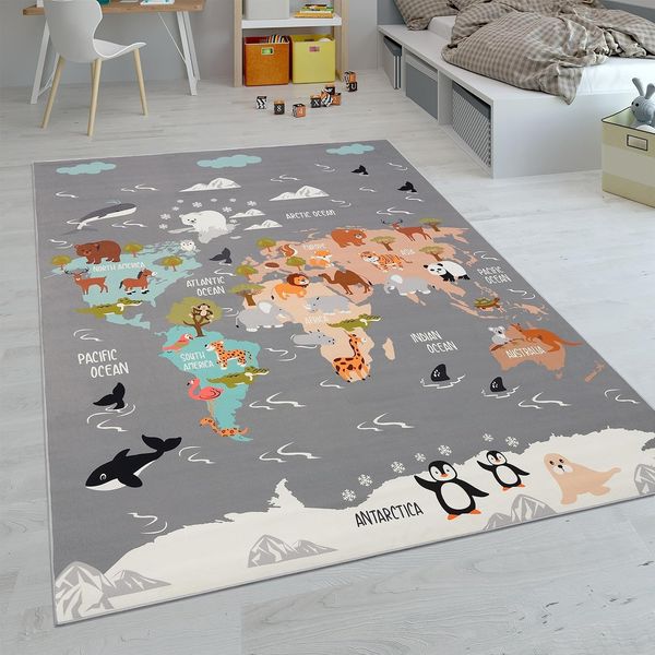 Paco Home Kinderteppich Teppich Kinderzimmer Spielteppich Junge Mädchen Modern rutschfest, Grösse:120x160 cm, Farbe:Grau 3