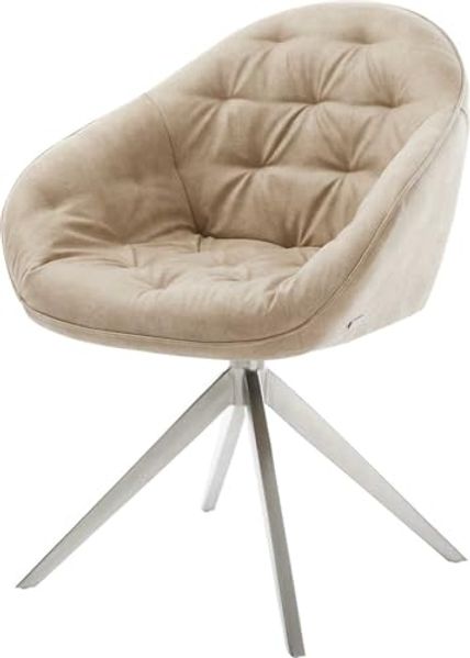 Drehstuhl Gaio-Flex Mikrofaser Beige Vintage Kreuzgestell breit Edelstahl 360° drehbar Wippfunktion