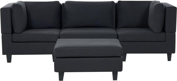 Beliani 'Unstad' Sofa, Schwarz, Leinenoptik, 72 x 76 x 228 cm, mit Ottomane, Einzelsofa