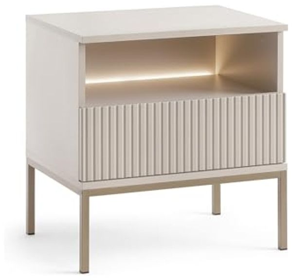 Vente-unique - OVILA Bedside table Holz, Platte BeigeBeige - B 39 cm x H 56,2 cm x L 53,6 cm