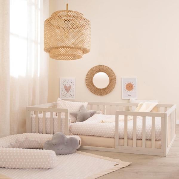 roba Montessori Bodenbett 70x140 cm für Kinder - Inklusive Lattenrost & Rausfallschutz - Bodennahes Schlafkonzept für Kleinkinder - Stone Washed