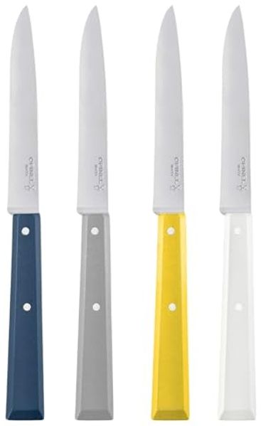 Opinel Bon Appetit Celeste Tafelmesser - rostfrei - 4 tlg - Stahl 12C27 - Buchenholzgriffe in weiß - blau - gelb - grau