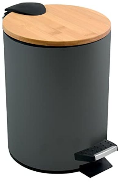 Spirella Kosmetikeimer 3 Liter Edelstahl Bambus mit Absenkautomatik und Inneneimer Adonis Badezimmer Mülleimer Softclose Abfalleimer Anthrazit