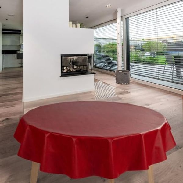 laro Tischdecke Wachstuch-Tischdecken Rot Leinenoptik Rund 140cm
