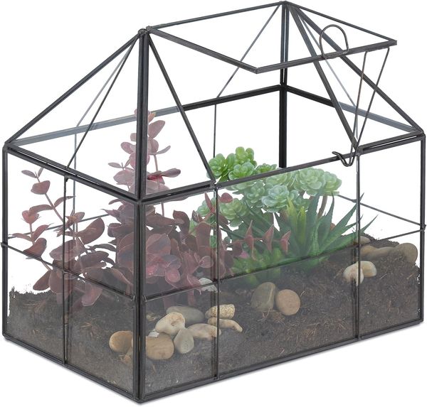 Relaxdays Pflanzenterrarium aus Glas Hausform