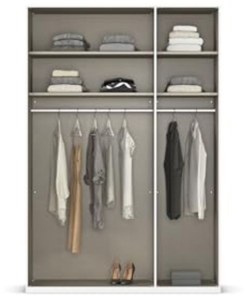 Rauch Möbel Alabama, Kleiderschrank, Garderobenschrank, 3-türig, Zubehör Basic, 2 Kleiderstangen, 4 Einlegeböden, Farbe Hochglanz Weiß/Weiß, Griff Grau metallic, 136 x 229 x 54 cm Bild 6