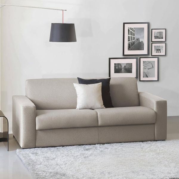 Talamo Italia Schlafsofa Elisabetta 2Sitzen Large,Wohnzimmersofa,Made in Italy,Drehbare Öffnung mit Matratze und Netz inklusive,aus gepolstertem Stoff, schmalen Armlehnen,cm:180x95h90,FarbeTaubengrau