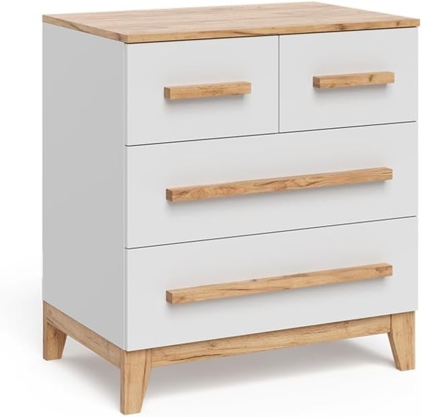 Kommode Malia Weiß/Artisan 80 x 88 cm mit 4 Schubladen Vitalispa