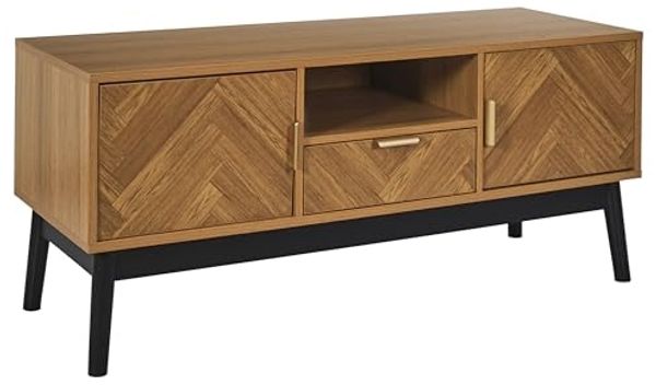 HOME DECO FACTORY, HD0300, Niedriger TV-Ständer, Modell Felix, Kollektion Lounge Edition, Zeitgenössische Möbel, Möbel, TV-Ständer, 110 x 48 x 40 cm, Braun Schwarz