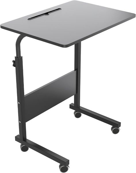 DlandHome Laptoptisch Höhenverstellbar mit Rollen 60 cm Betttisch Beistelltisch pflegetisch auf Rollen Computertische Mobiler Schreibtisch für krankenbett Schlafzimmer Mit Tablet-Steckplatz Schwarz
