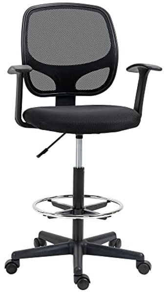 Vinsetto Arbeitsstuhl Mesh Bürostuhl Ergonomischer Schreibtischstuhl Zeichenstuhl mit verstellbarem Fußring Höhenverstellbare Drehstuhl mit Rollen für Arbeitszimmer Schwarz 60 x 56 x 110-132 cm