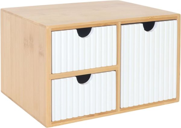 Relaxdays Schubladenbox Bambus geriffelt