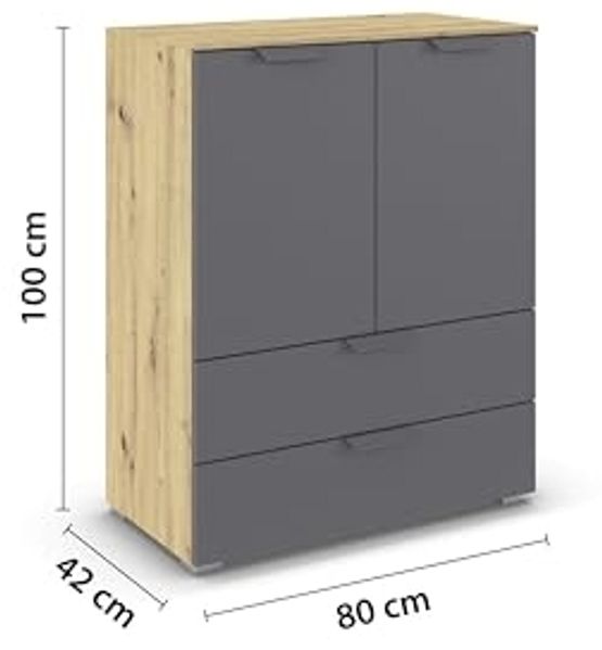 rauch Aditio Box, Kommode, 2-türig, 2 Schubladen, mit Softclose-Funktion, Farbe Grau metallic/Eiche Artisan, BxHxT 80x100x42cm Bild 3
