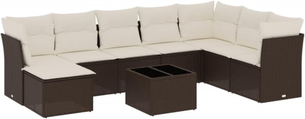vidaXL 9-tlg. Garten-Sofagarnitur mit Kissen Braun Poly Rattan 3249902