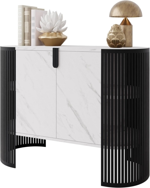 Kommode Fahugin (Farbe: Schwarz / Bianco Marmor)