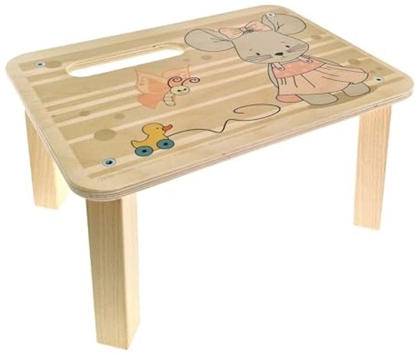 Hess Holzspielzeug 30372 - Fußbank aus Holz, Maus Ella, Tritthocker für Kinder, handgefertigte Dekoration für Baby- & Kleinkinderzimmer