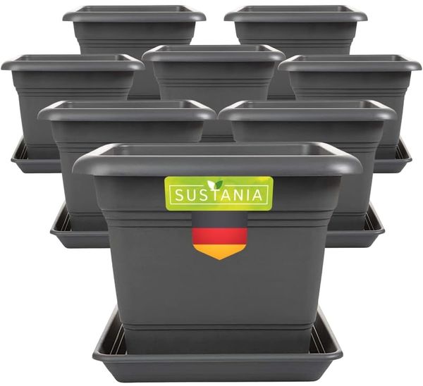 Centi Pflanzkübel Eckiger Pflanzkübel anthrazit modern robust (8er-Set)