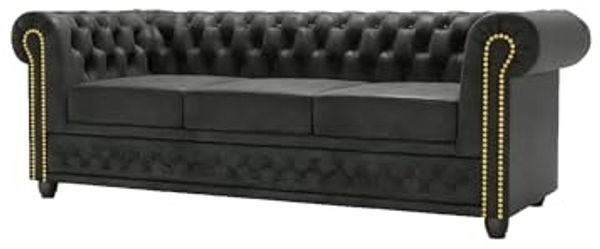 S-Style Möbel Chesterfield-Sofa Anton 3 sitzer Sofa mit Schlaffunktion mit Holzfüßen, 1x 3-Sitzer-Sofa mit Schlaffunktion, mit Wellenfederung