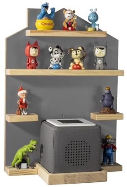Haushalt International Deko-Wandregal Kinder-Regal "Haus" kompatibel zu Tonie-Box/Toniebox und Figuren, Dekoregal für Hörspielfiguren und Hörspielbox, Ablageflächen mit Magnetstreifen