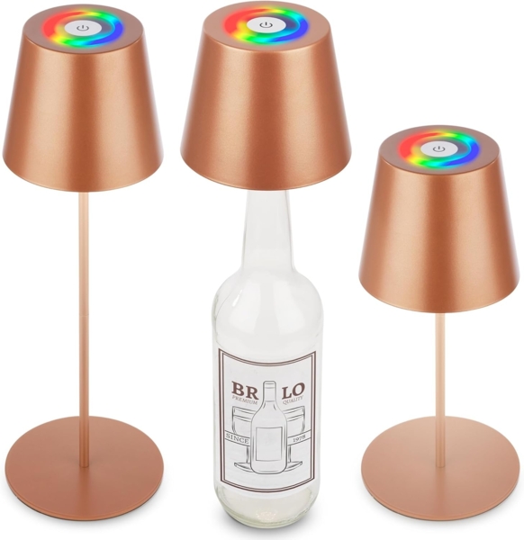 BRILONER - 3 in 1 RGBW LED Tischlampe kabellos IP44 mit Touch, dimmbar, Akku & Lichtquelle tauschbar, Nachttischlampe, Leselampe, Campinglampe, Tischleuchte, Akku Lampe, 36x12 cm, Bronzefarbig