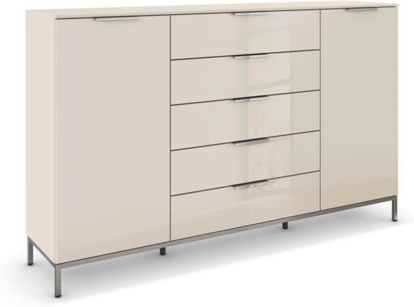 rauch Schubkastenkommode Kommode Türkommode Sideboard Kombikommode FLIPP mit Glasfront (Breite 160/180 cm mit 4 Einlegeböden), 2-trg mit 5 Schubladen und Soft-Close-Funktion, Glasfront, 2 Breiten