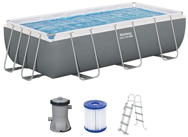 Bestway Power Steel Frame Pool Set mit Filterpumpe 404 x 201 x 100 cm, grau, eckig
