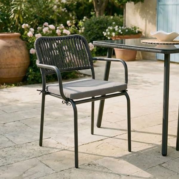 IDIMEX Gartenstuhl VOLONTE (6 St), Outdoor Stühle wetterfest & stapelbar, für 6 Personen mit Kissen grau