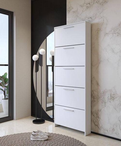 Dmora - Schuhschrank Caspio, Schuhregal, Mehrzweck-Eingangsgarderobe, Möbel für Schuhe, 69x17h187 cm, Weiß