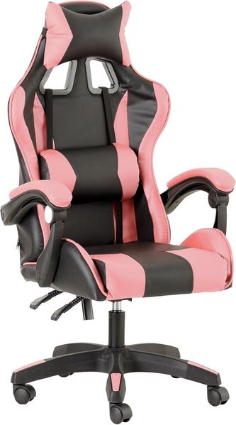 Baroni Home Gaming-Stuhl, ergonomischer Bürostuhl, gepolstert Gaming Sessel mit bequemer, Verstellbarer Rückenlehne, Gamer Chair mit Kopfstütze und Lendenwirbelstütze, Rosa