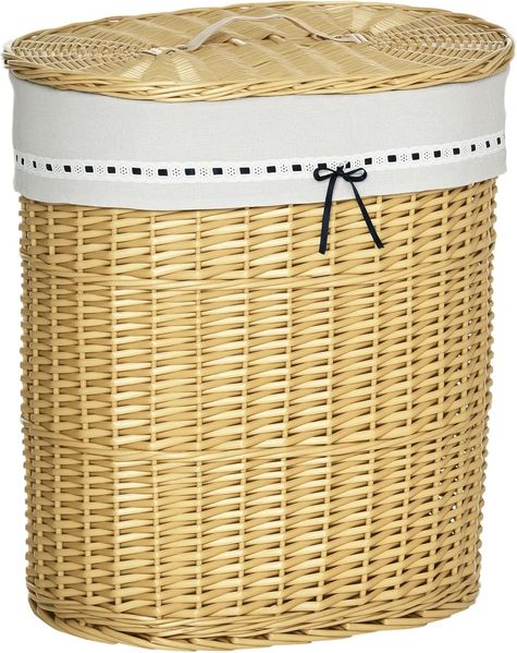 HOMCOM Wäschekorb Weidenrute geflochten mit Wäschesack mit Deckel (Wäschesammler, 1 St, Wäschebox), aus Weide, Natur 100L 51 x 38 x 57 cm