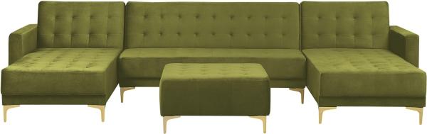 U-förmiges Sofa mit Ottomane ABERDEEN Grün Samtstoff Symmetrisch