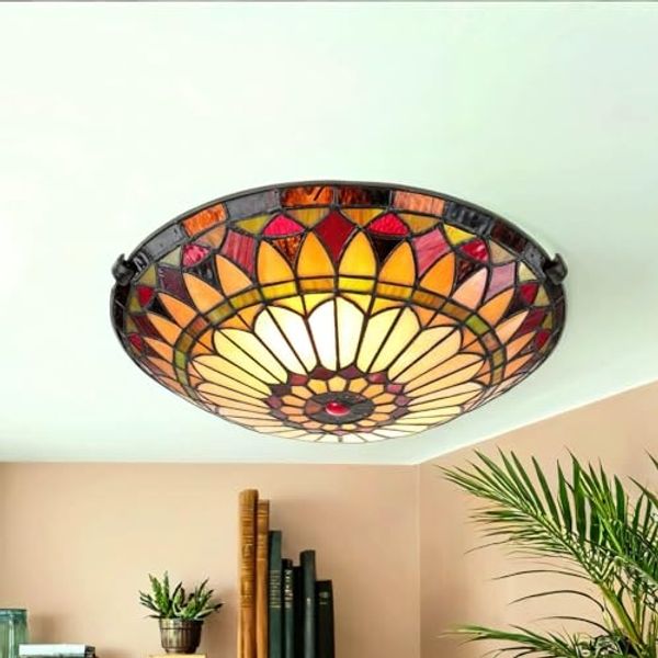 Licht-Erlebnisse Deckenleuchte FARFALLA 10, ohne Leuchtmittel, Deckenlampe Gelb Bronze E27 Glas Metall Tiffany Stil Beleuchtung