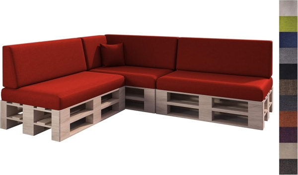 sunnypillow Palettenkissen mit abnehmbarem Bezug Kaltschaum Palettenauflage Palettenpolster Palettensofa Sitzkissen Rückenlehne Indoor Outdoor 8er Set 120x80 Rot