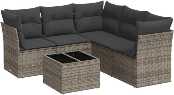 vidaXL 6-tlg. Garten-Sofagarnitur mit Kissen Grau Poly Rattan 3249469