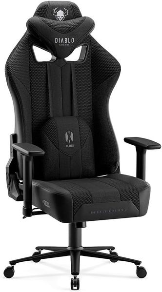 Diablo X-Player 2. 0 Gaming Stuhl Bürostuhl Gamer Chair Stoff 3D Armlehnen Ergonomisches Design Nacken/- Lendenkissen Wippfunktion Schwarz Normal (L)