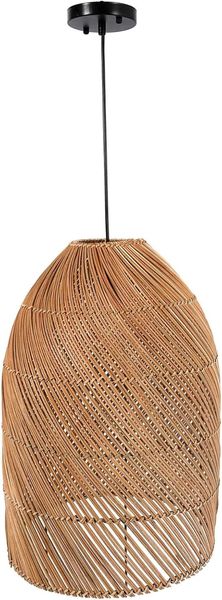 VIVANNO Hängeleuchte Rattan ESSENCE Rund - Beige Geflochten, ohne Leuchtmittel, 25x55 cm
