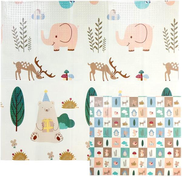 CCLIFE Krabbelmatte Spielmatte Baby Schadstofffrei 196 x 176 x 1 cm Faltbar Spielunterlage Spielteppich Groß Rutschfest Beidseitig Tragbar Wasserdicht für Innen Außen Bunt